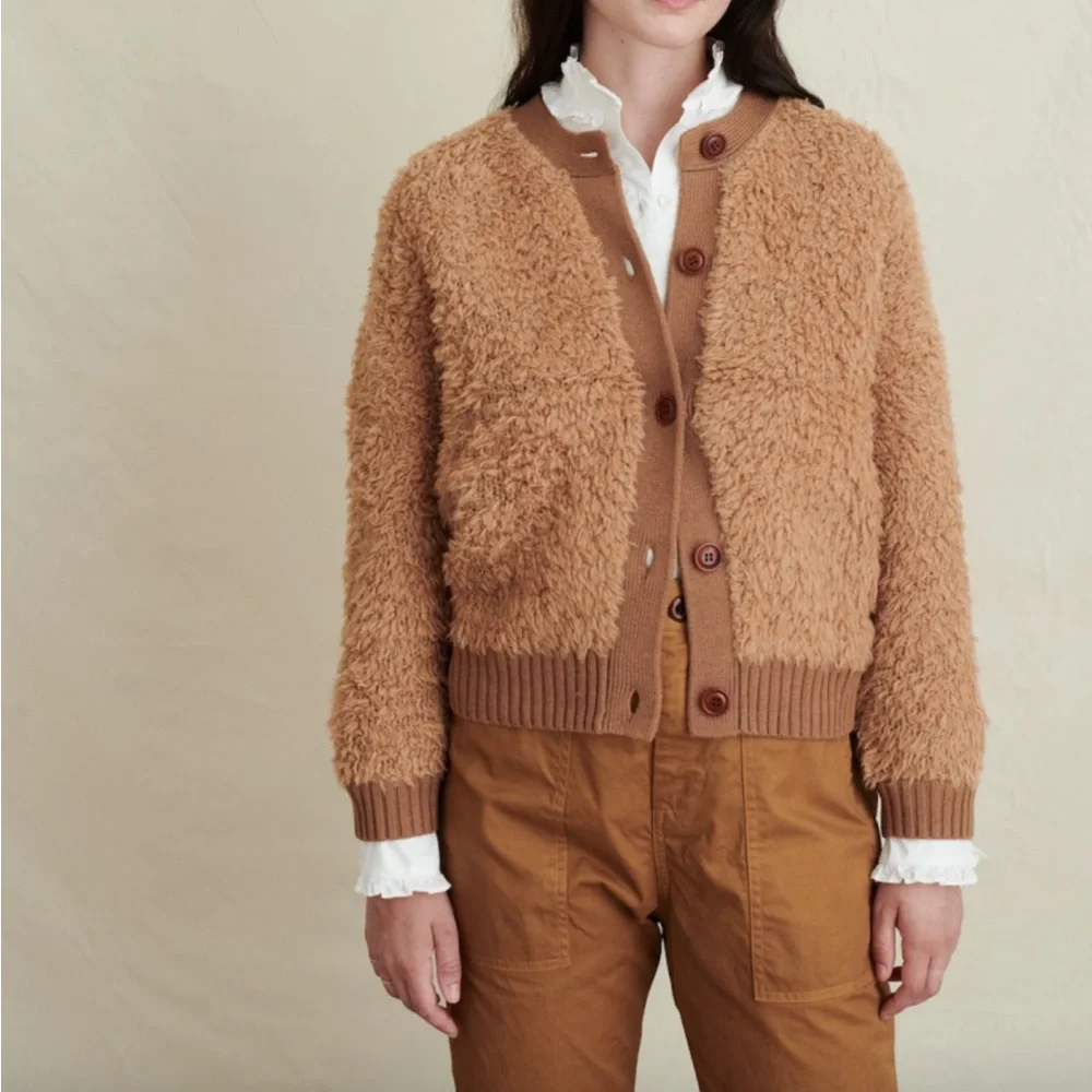 ALEX MILL BINKY CARDIGAN - TERRACOTTA Teddy Cardi Sweater merino wool medium M - Picture 1 of 5